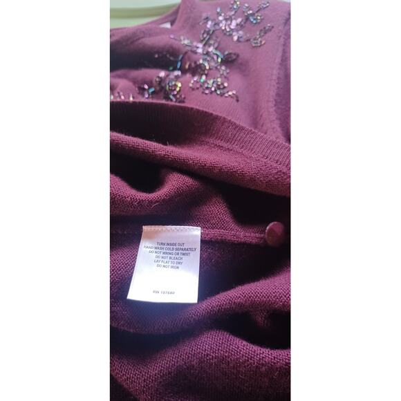VTG Draper's & Damon's Purple Beaded Sequin Cardigan Sweater Women's Size Small - Picture 7 of 7